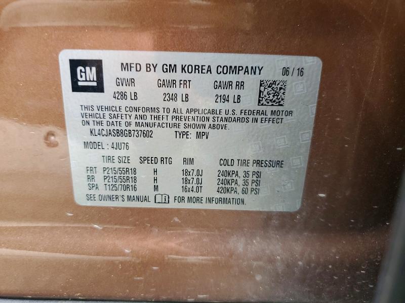 Aukcja sprzedaży 2016 Buick Encore, vin: KL4CJASB8GB737602, numer aukcji: 68435636