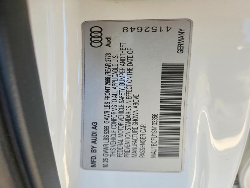 2025 Audi A5 მანქანა იყიდება აუქციონზე, vin: WAU1BCFU1SN103358, აუქციონის ნომერი: 68828316
