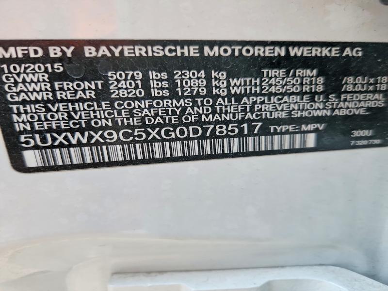2016 Bmw X3 მანქანა იყიდება აუქციონზე, vin: 5UXWX9C5XG0D78517, აუქციონის ნომერი: 68582206