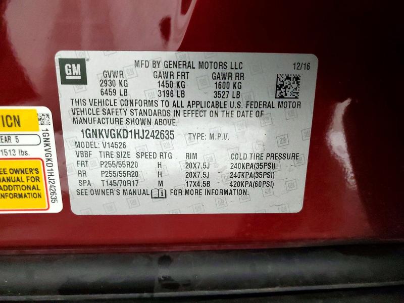 2017 Chevrolet Traverse მანქანა იყიდება აუქციონზე, vin: 1GNKVGKD1HJ242635, აუქციონის ნომერი: 67780386