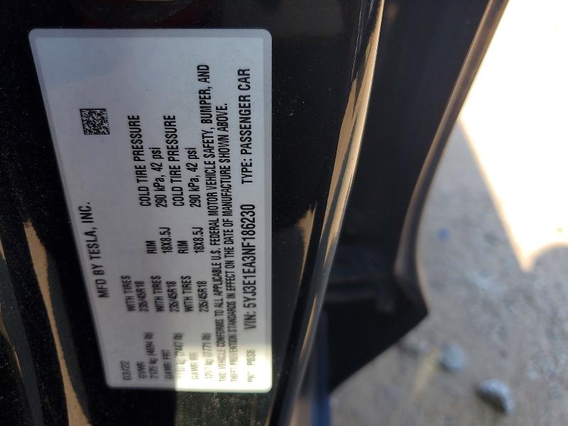 Продаж на аукціоні авто 2022 Tesla Model 3, vin: 5YJ3E1EA3NF186230, номер лоту: 67555676