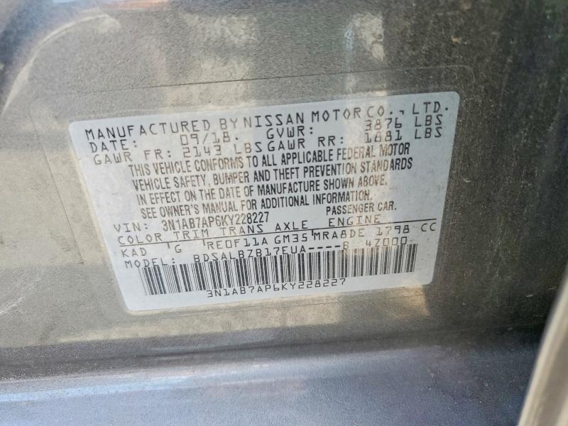Продажа на аукционе авто 2019 Nissan Sentra, vin: 3N1AB7AP6KY228227, номер лота: 69939756