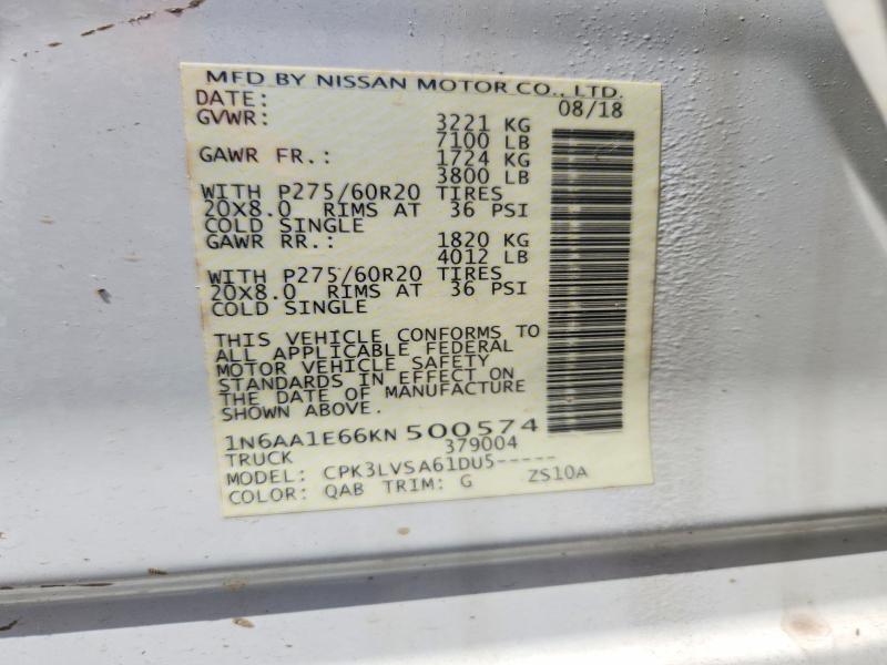 2019 Nissan Titan მანქანა იყიდება აუქციონზე, vin: 1N6AA1E66KN500574, აუქციონის ნომერი: 69384736