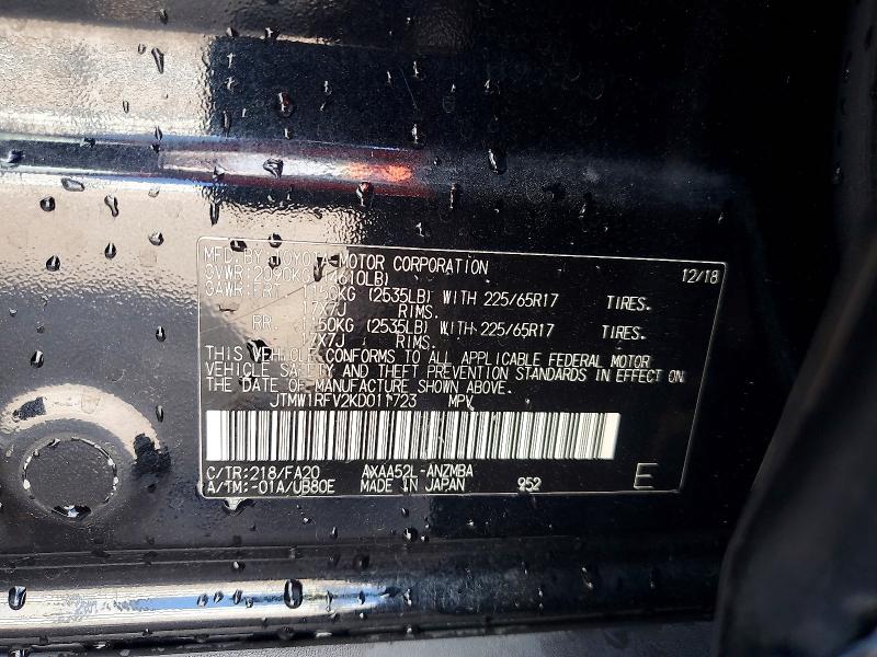 2019 Toyota Rav4 მანქანა იყიდება აუქციონზე, vin: JTMW1RFV2KD011723, აუქციონის ნომერი: 66558066