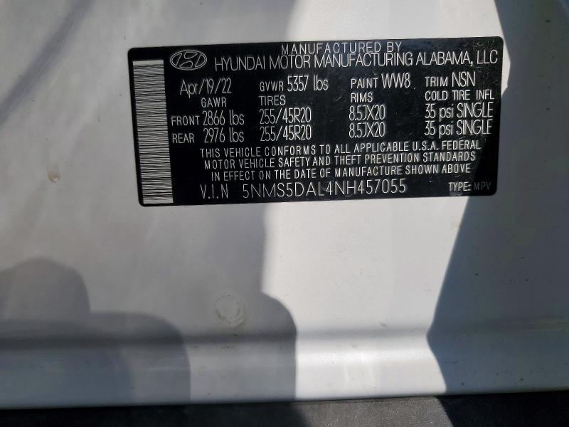 Aukcja sprzedaży 2022 Hyundai Santa Fe, vin: 5NMS5DAL4NH457055, numer aukcji: 66897136
