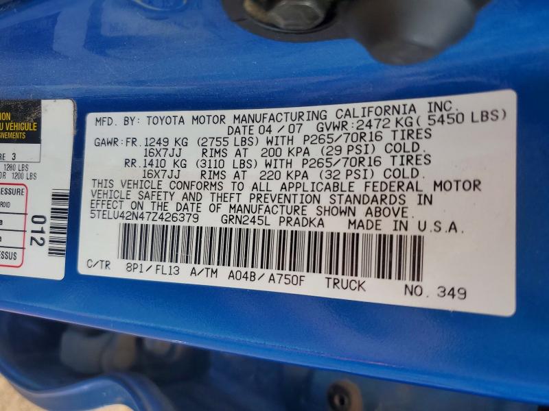 70099336 :رقم المزاد ، 5TELU42N47Z426379 vin ، 2007 Toyota Tacoma مزاد بيع