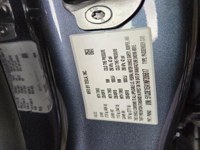 2022 Tesla Model 3 მანქანა იყიდება აუქციონზე, vin: 5YJ3E1EA1NF286617, აუქციონის ნომერი: 70710056