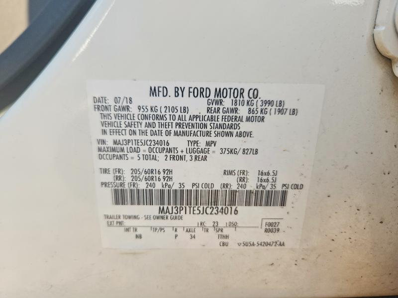69648246 :رقم المزاد ، MAJ3P1TE5JC234016 vin ، 2018 Ford Ecosport مزاد بيع