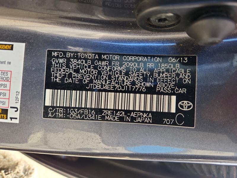 69988476 :رقم المزاد ، JTDBU4EE7DJ117776 vin ، 2013 Toyota Corolla مزاد بيع