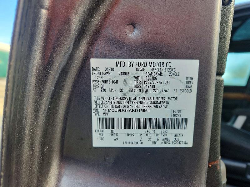 2010 Ford Escape მანქანა იყიდება აუქციონზე, vin: 1FMCU9DG8AKD15661, აუქციონის ნომერი: 70526796