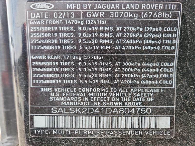 Aukcja sprzedaży 2013 Land Rover Range Rover Sport, vin: SALSK2D41DA804750, numer aukcji: 69598136
