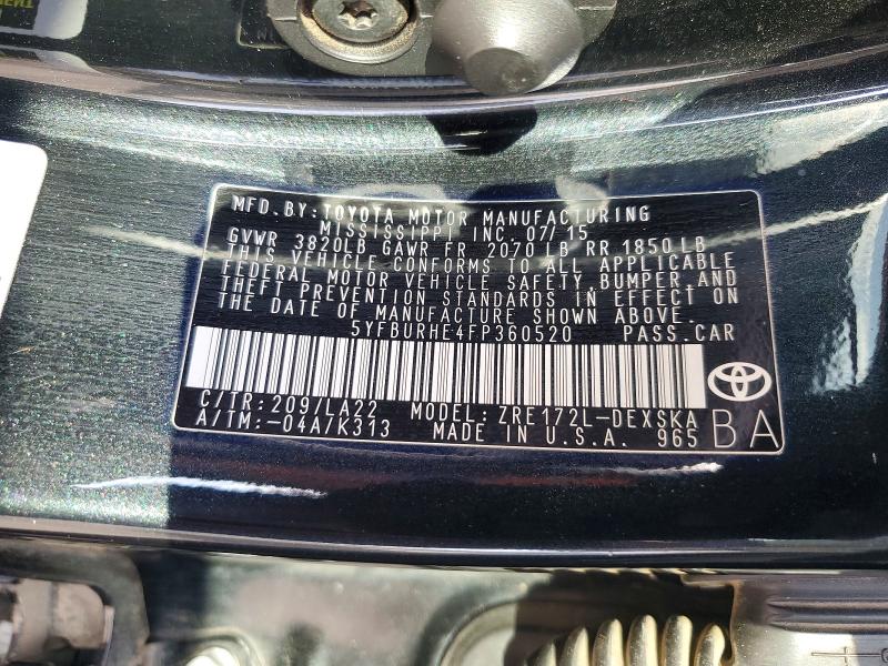 Продажа на аукционе авто 2015 Toyota Corolla, vin: 5YFBURHE4FP360520, номер лота: 69633546