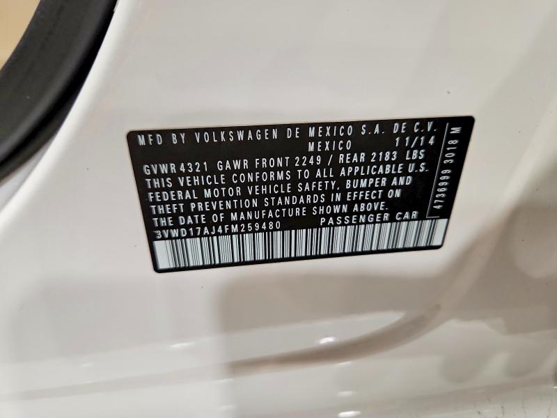 69108646 :رقم المزاد ، 3VWD17AJ4FM259480 vin ، 2015 Volkswagen Jetta مزاد بيع