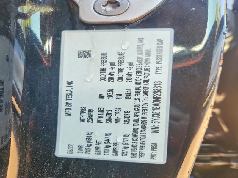 67826436 :رقم المزاد ، 5YJ3E1EA0NF288813 vin ، 2022 Tesla Model 3 مزاد بيع
