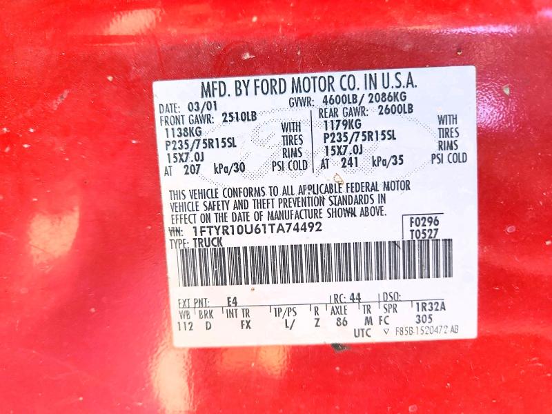 Продажа на аукционе авто 2001 Ford Ranger, vin: 1FTYR10U61TA74492, номер лота: 70771246