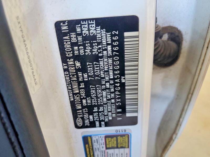 68837756 :رقم المزاد ، 5XYPG4A56GG076662 vin ، 2016 Kia Sorento مزاد بيع