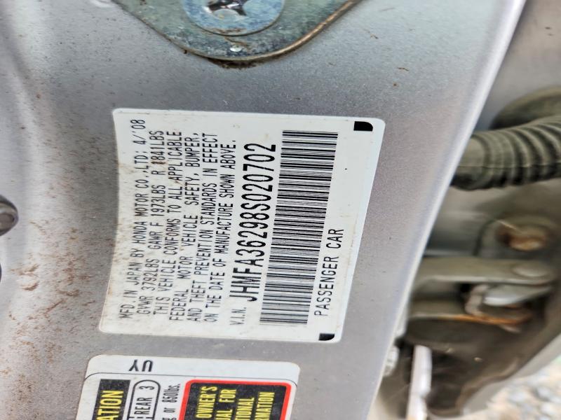 2008 Honda Civic მანქანა იყიდება აუქციონზე, vin: JHMFA36298S020702, აუქციონის ნომერი: 69497026