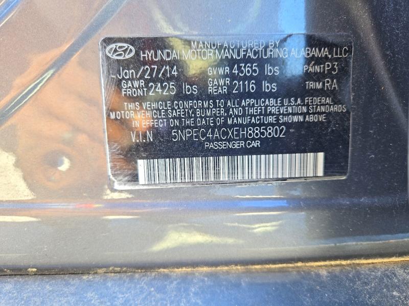 2014 Hyundai Sonata მანქანა იყიდება აუქციონზე, vin: 5NPEC4ACXEH885802, აუქციონის ნომერი: 70897126