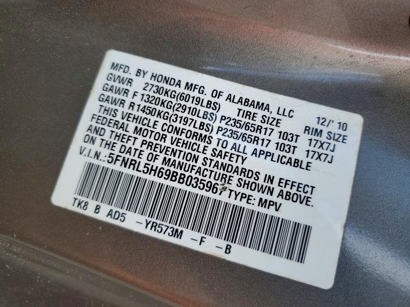 68895286 :رقم المزاد ، 5FNRL5H69BB035967 vin ، 2011 Honda Odyssey مزاد بيع
