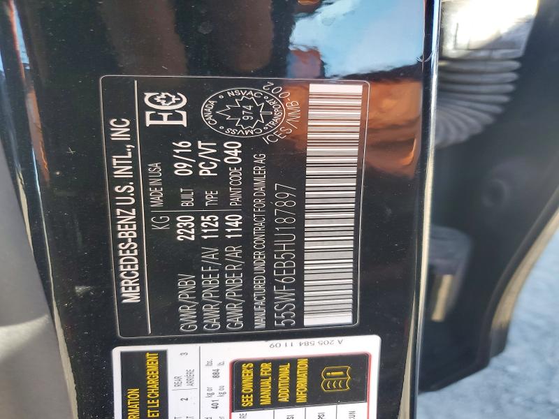 68862006 :رقم المزاد ، 55SWF6EB5HU187897 vin ، 2017 Mercedes-benz C مزاد بيع