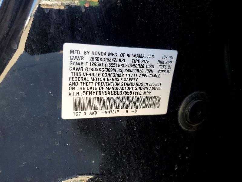 68713196 :رقم المزاد ، 5FNYF6H9XGB037656 vin ، 2016 Honda Pilot مزاد بيع
