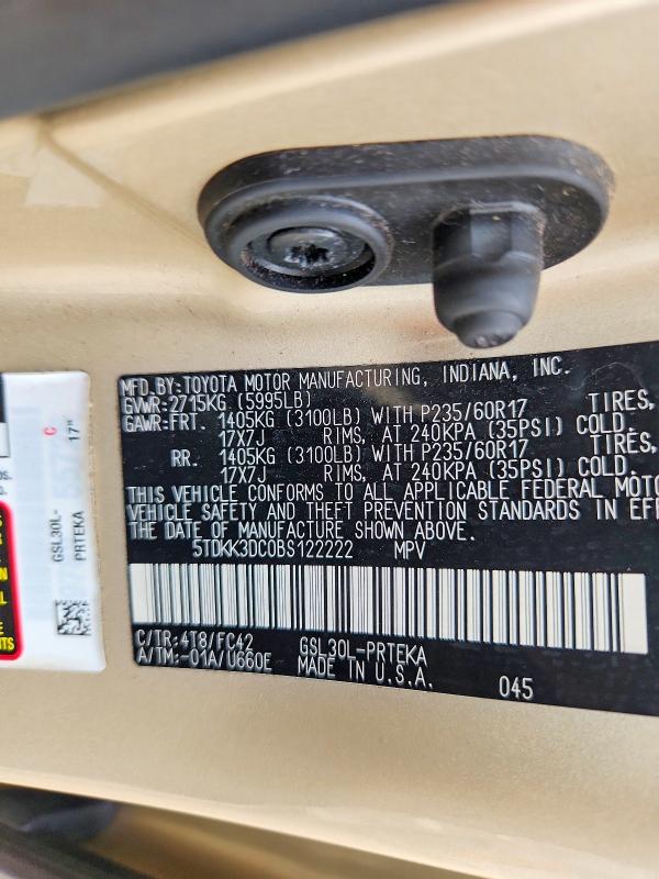 2011 Toyota Sienna მანქანა იყიდება აუქციონზე, vin: 5TDKK3DC0BS122222, აუქციონის ნომერი: 70513436