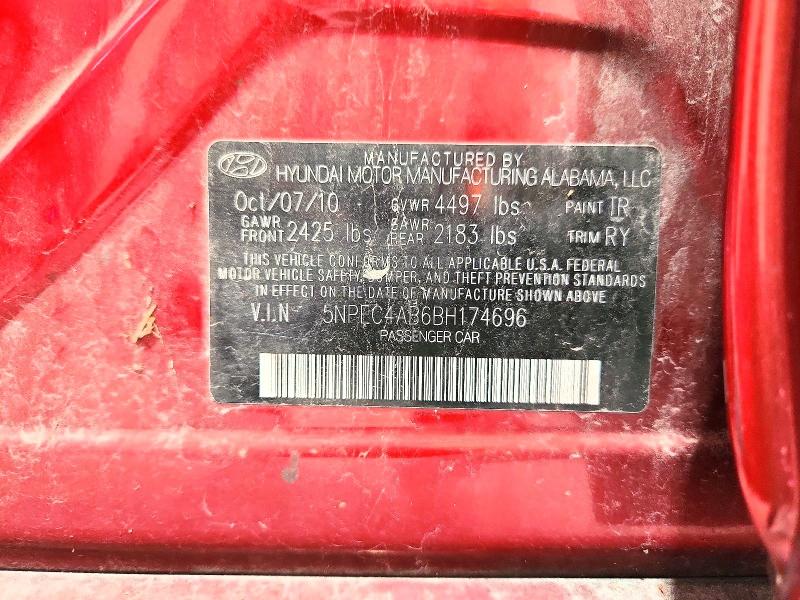 2011 Hyundai Sonata მანქანა იყიდება აუქციონზე, vin: 5NPEC4AB6BH174696, აუქციონის ნომერი: 69100916
