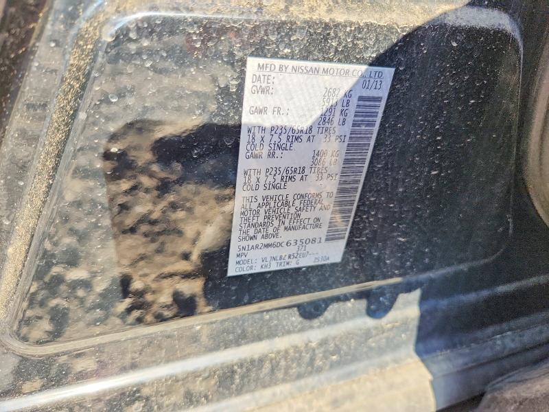 66802216 :رقم المزاد ، 5N1AR2MM6DC635081 vin ، 2013 Nissan Pathfinder مزاد بيع
