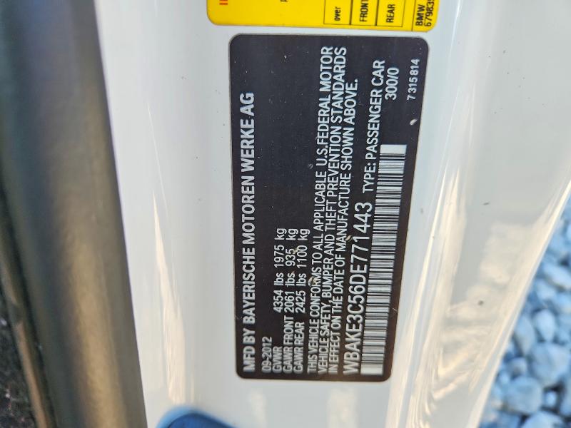 70951596 :رقم المزاد ، WBAKE3C56DE771443 vin ، 2013 Bmw 328 مزاد بيع