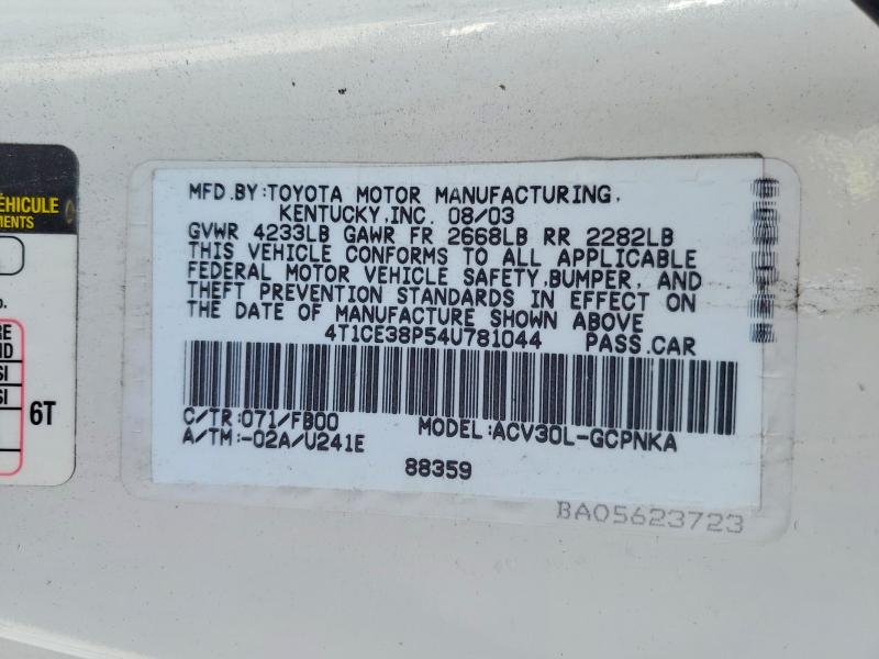 Продаж на аукціоні авто 2004 Toyota Camry Solara, vin: 4T1CE38P54U781044, номер лоту: 69708766