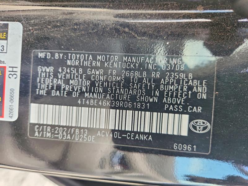 2009 Toyota Camry მანქანა იყიდება აუქციონზე, vin: 4T4BE46K39R061831, აუქციონის ნომერი: 69060616