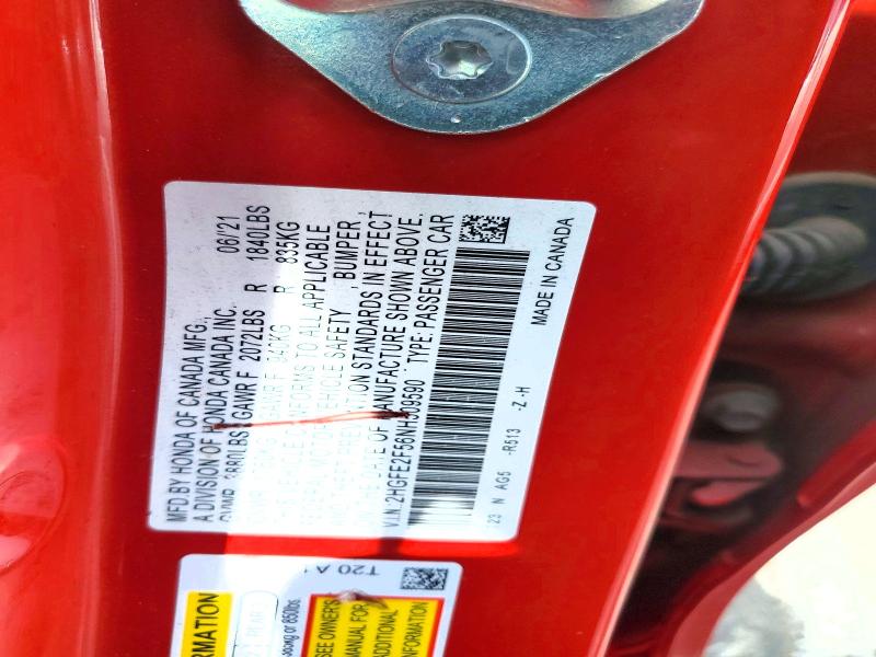 Продаж на аукціоні авто 2022 Honda Civic, vin: 2HGFE2F56NH509590, номер лоту: 68222386