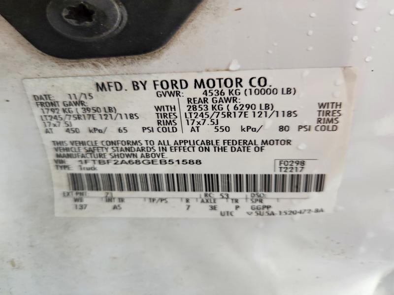 2016 Ford F250 მანქანა იყიდება აუქციონზე, vin: 1FTBF2A68GEB51588, აუქციონის ნომერი: 67733396