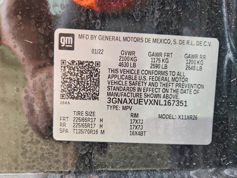 2022 Chevrolet Equinox მანქანა იყიდება აუქციონზე, vin: 3GNAXUEVXNL167351, აუქციონის ნომერი: 68487686