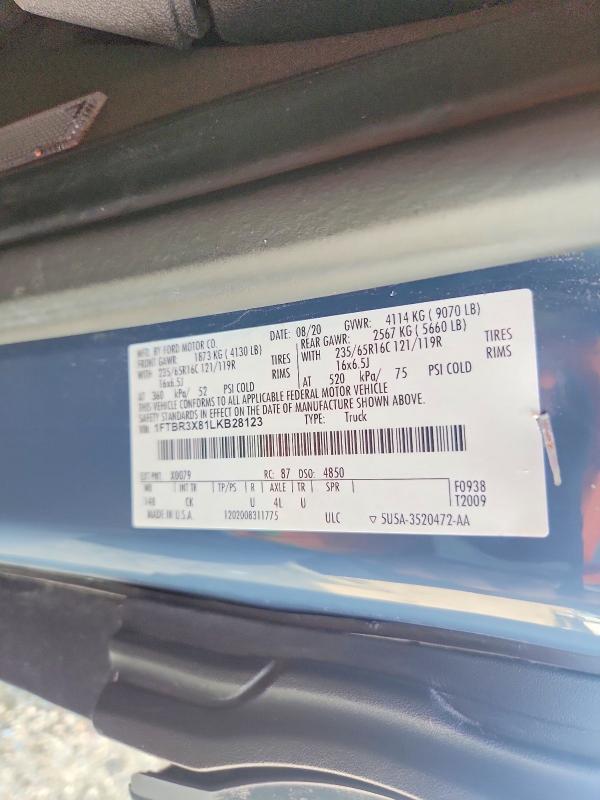 66549516 :رقم المزاد ، 1FTBR3X81LKB28123 vin ، 2020 Ford Transit مزاد بيع
