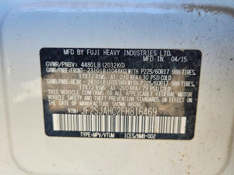 2015 Subaru Forester მანქანა იყიდება აუქციონზე, vin: JF2SJAHC2FH816469, აუქციონის ნომერი: 68229116