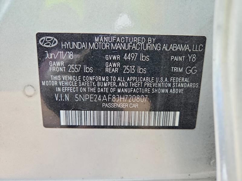 Aukcja sprzedaży 2018 Hyundai Sonata, vin: 5NPE24AF8JH720807, numer aukcji: 69805396