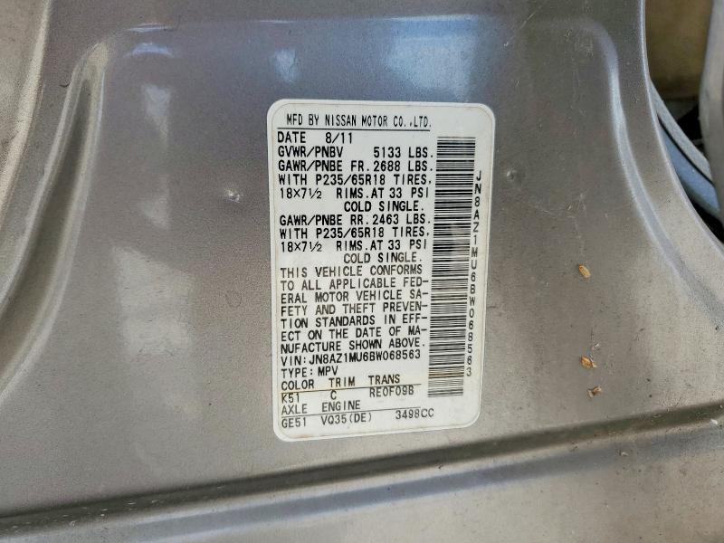 Auction sale of the 2011 Nissan Murano, vin: JN8AZ1MU6BW068563, lot number: 70515186