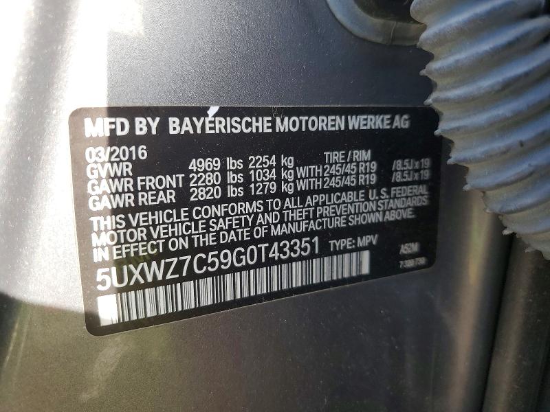 Aukcja sprzedaży 2016 Bmw X3, vin: 5UXWZ7C59G0T43351, numer aukcji: 68192536