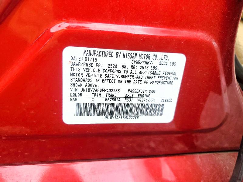 68750316 :رقم المزاد ، JN1BV7AR6FM402268         vin ، 2015 Infiniti Q50 مزاد بيع