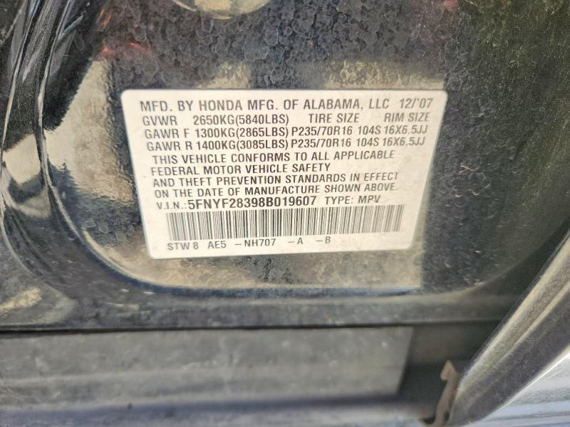 2008 Honda Pilot მანქანა იყიდება აუქციონზე, vin: 5FNYF28398B019607, აუქციონის ნომერი: 68586626