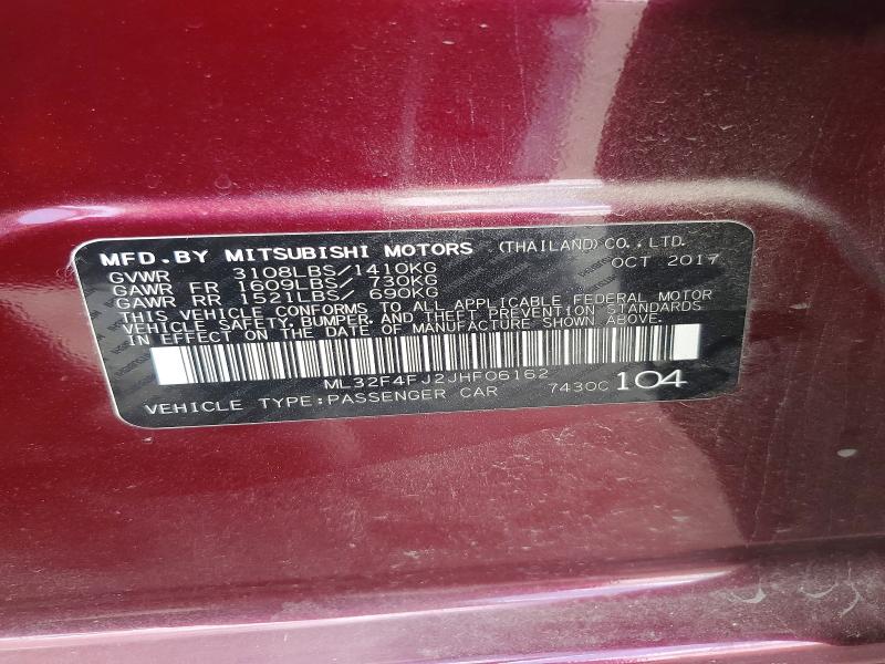 2018 Mitsubishi Mirage მანქანა იყიდება აუქციონზე, vin: ML32F4FJ2JHF06162, აუქციონის ნომერი: 66765006