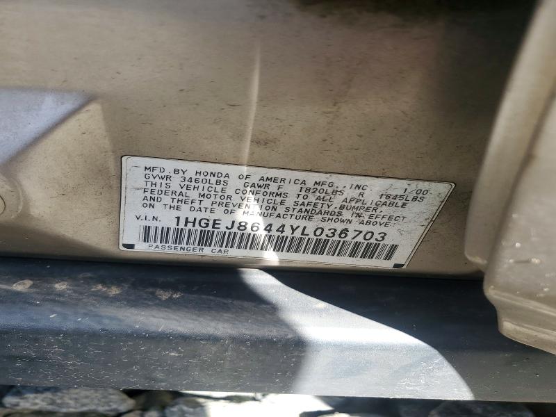 69784796 :رقم المزاد ، 1HGEJ8644YL036703 vin ، 2000 Honda Civic مزاد بيع