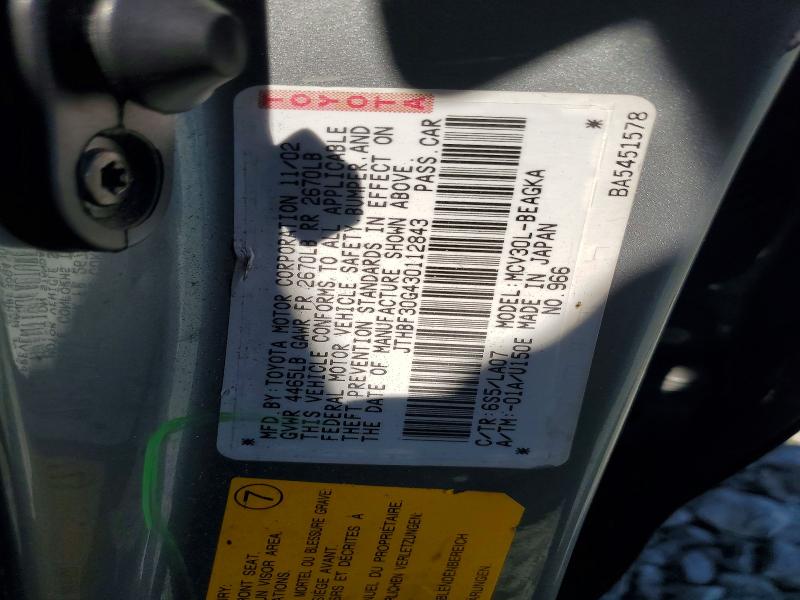 Aukcja sprzedaży 2003 Lexus Es, vin: JTHBF30G430112843, numer aukcji: 70114346