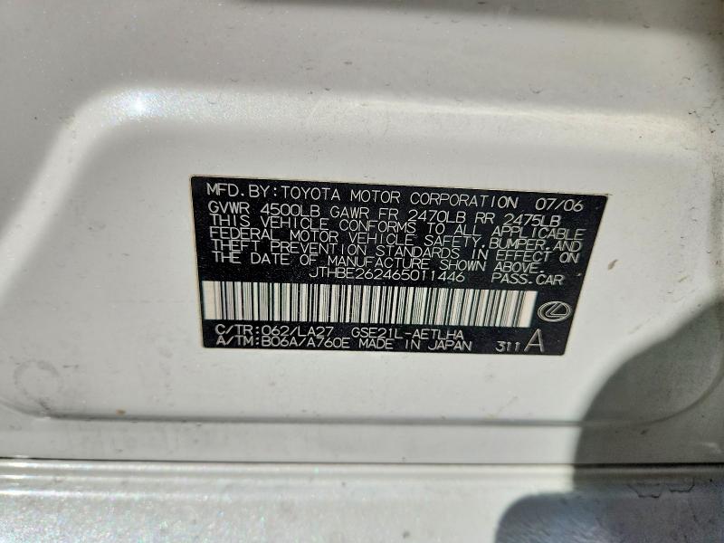 69857796 :رقم المزاد ، JTHBE262465011446 vin ، 2006 Lexus Is مزاد بيع