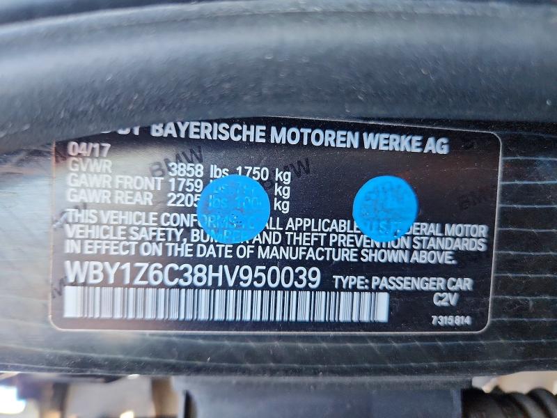 Auction sale of the 2017 Bmw I3, vin: WBY1Z6C38HV950039, lot number: 69882946