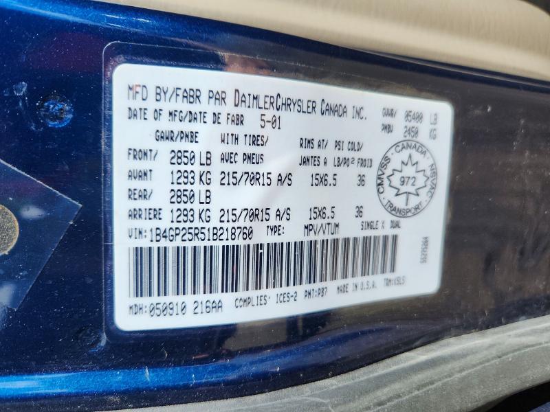 Продаж на аукціоні авто 2001 Dodge Caravan, vin: 1B4GP25R51B218760, номер лоту: 67899526