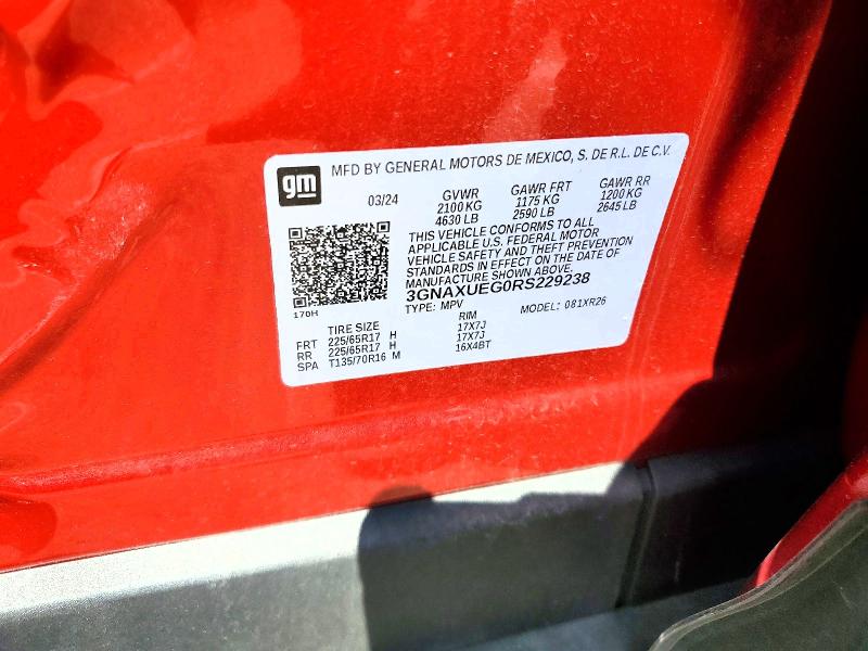 Продажа на аукционе авто 2024 Chevrolet Equinox, vin: 3GNAXUEG0RS229238, номер лота: 67433316
