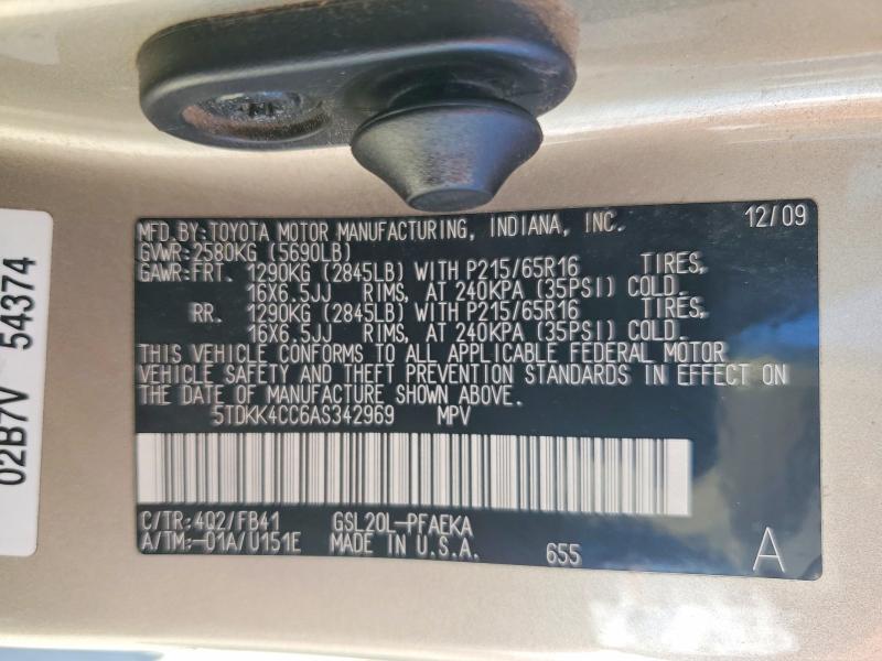 Продаж на аукціоні авто 2010 Toyota Sienna, vin: 5TDKK4CC6AS342969, номер лоту: 69151666