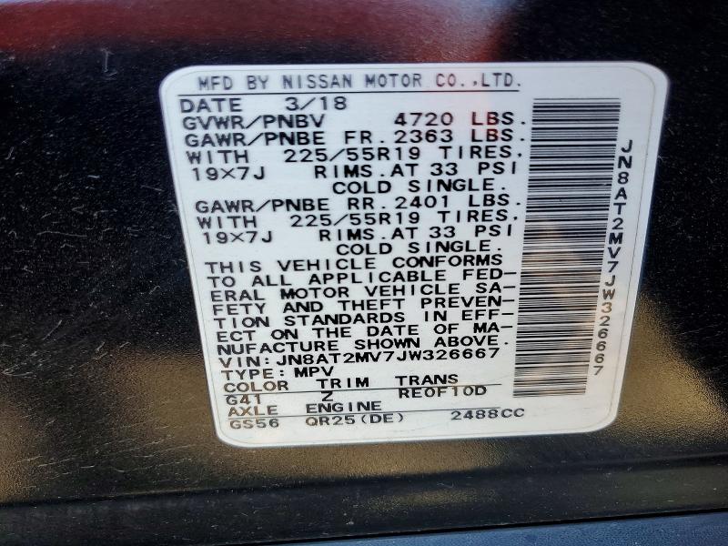 70945216 :رقم المزاد ، JN8AT2MV7JW326667 vin ، 2018 Nissan Rogue مزاد بيع